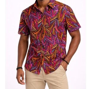 D'IYANU Mens XXL Short Sleeve Button Up Shirt Bold Abstract Print